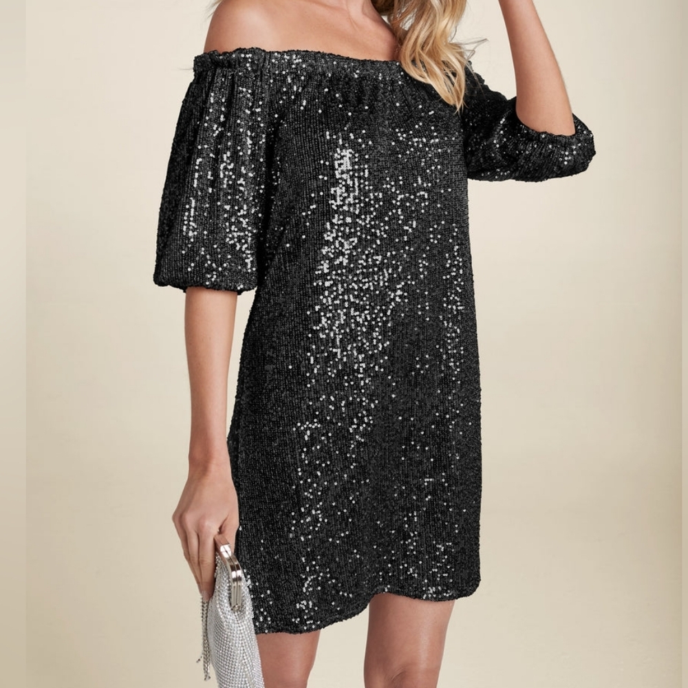 NWOT VENUS Black Sequin Strapless Dress Womens XS (Size 2)